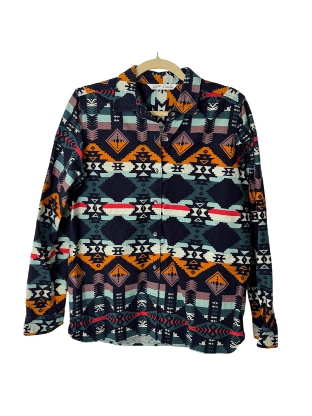 Woolrich Women Size M Southwest Flannel Button-Up Shirt Shacket Top Aztec Cotton